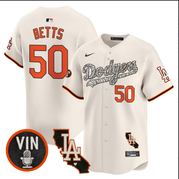 Men Los Angeles Dodgers #50 Betts 2025 cream Limited Stitched Jersey->los angeles dodgers->MLB Jersey